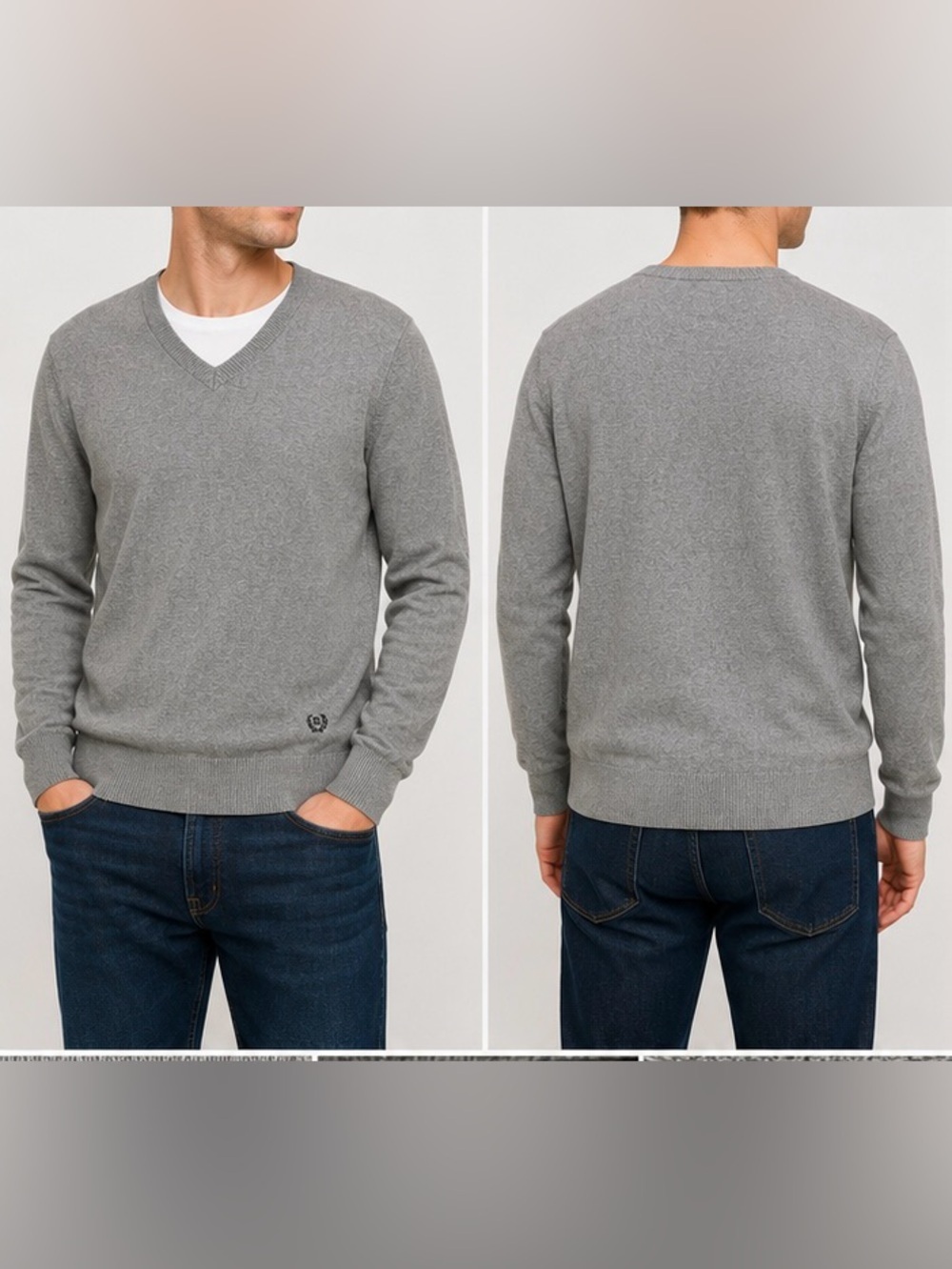 Chaps Ralph Lauren Men’s Large Cotton Cashmere V Neck Sweater Grey Knit